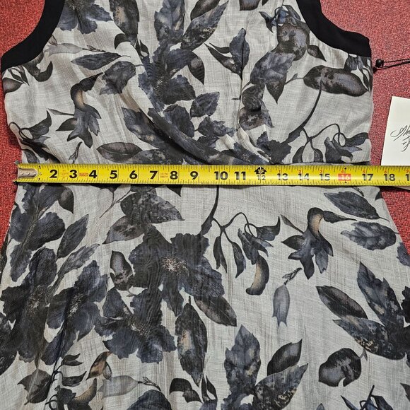 Adrianna Papell Black & Gray Floral Sleeveless Midi Dress Sz 14 Asymmetrical Hem - Picture 13 of 14